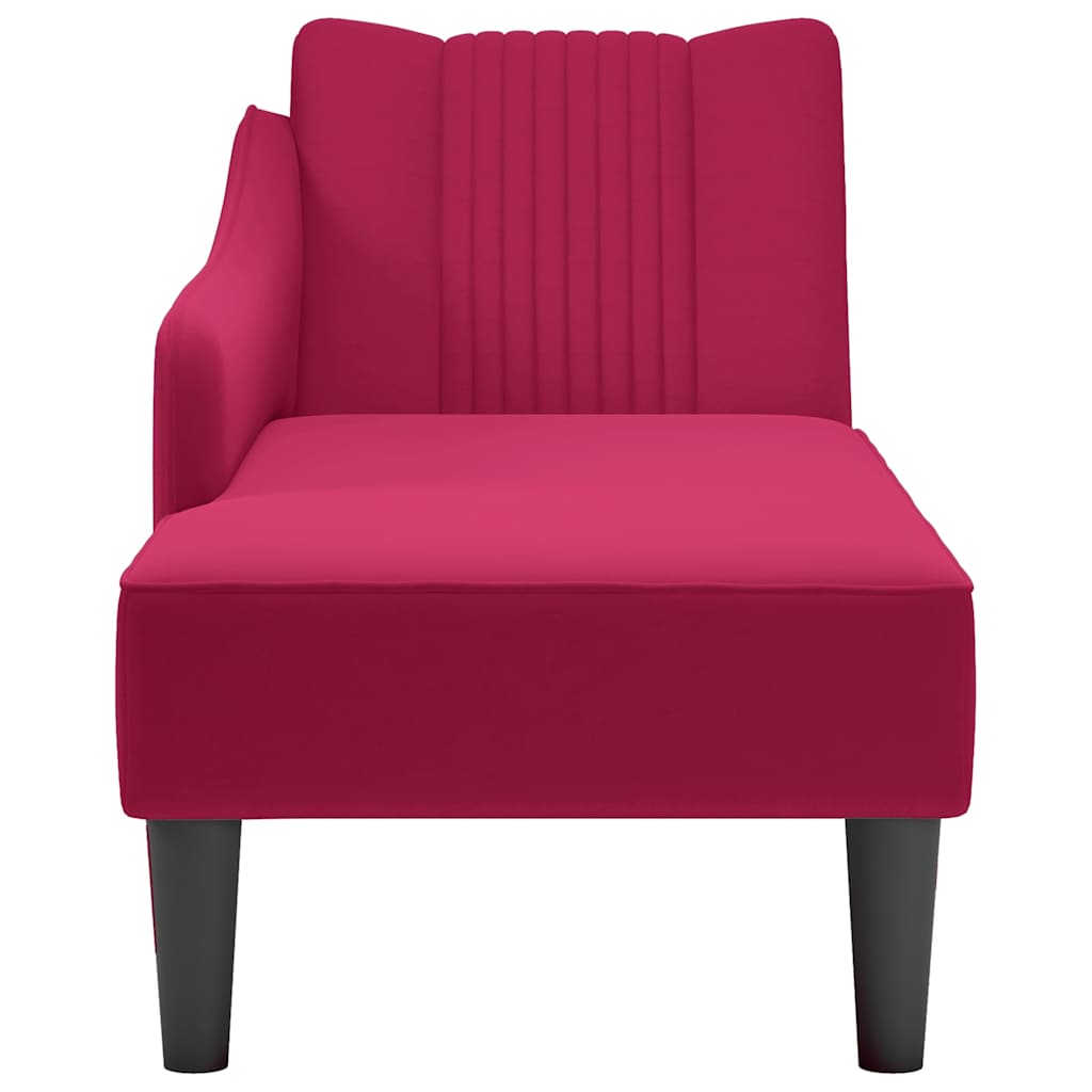 Chaise Longue Con Reposabrazos Derecho Terciopelo Rojo Vino
