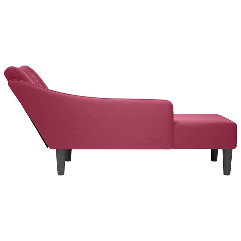 Chaise Longue Con Reposabrazos Derecho Terciopelo Rojo Vino