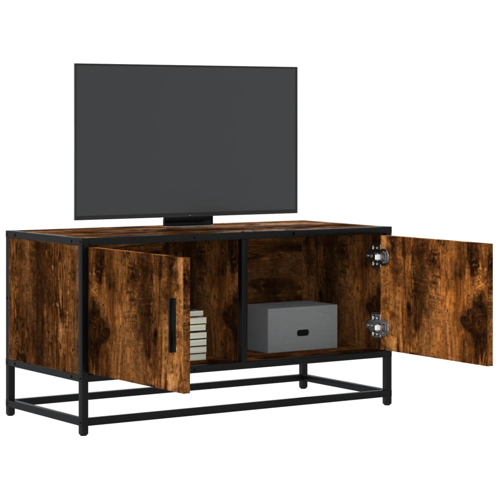 Mueble Tv Metal Y Madera Ingeniería Roble Humo 80X34,5X40 Cm