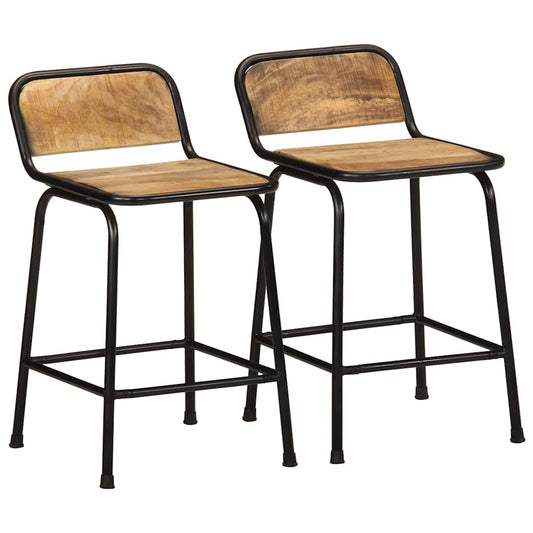 Taburetes De Barra 2 Uds 46X35,5X70 Cm Madera Maciza De Mango 2