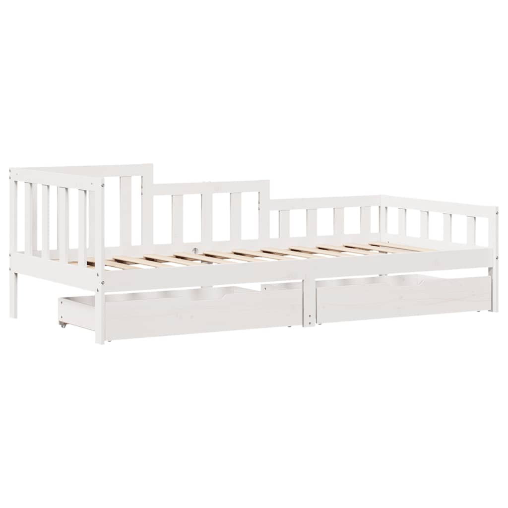 Sofá Cama Con Cajones Madera Maciza De Pino Blanca