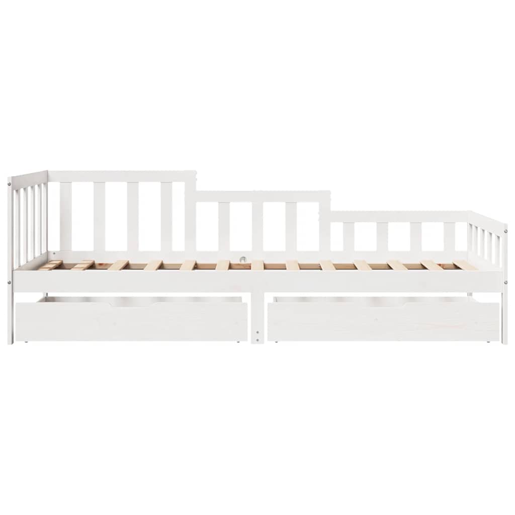 Sofá Cama Con Cajones Madera Maciza De Pino Blanca