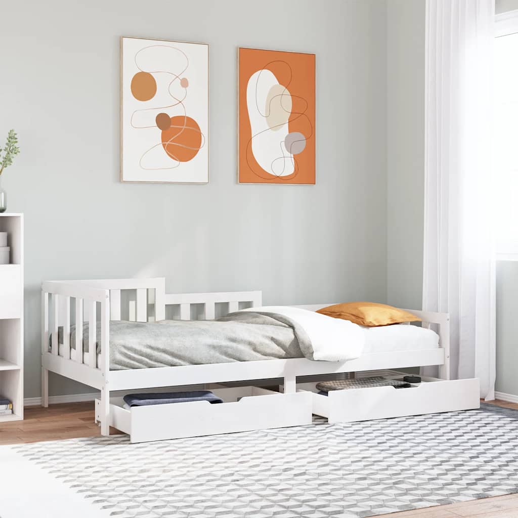 Sofá Cama Con Cajones Madera Maciza De Pino Blanca