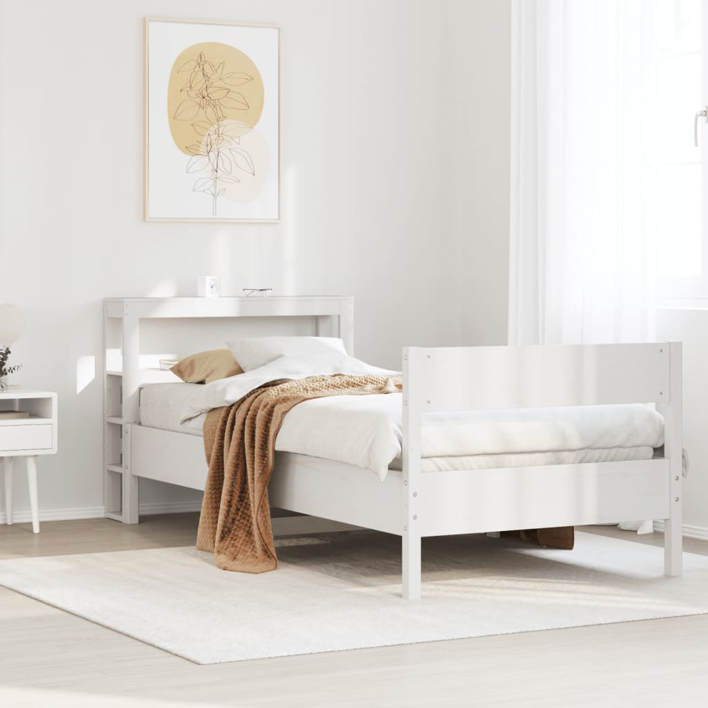 Estructura De Cama Sin Colchón Madera Maciza Blanca