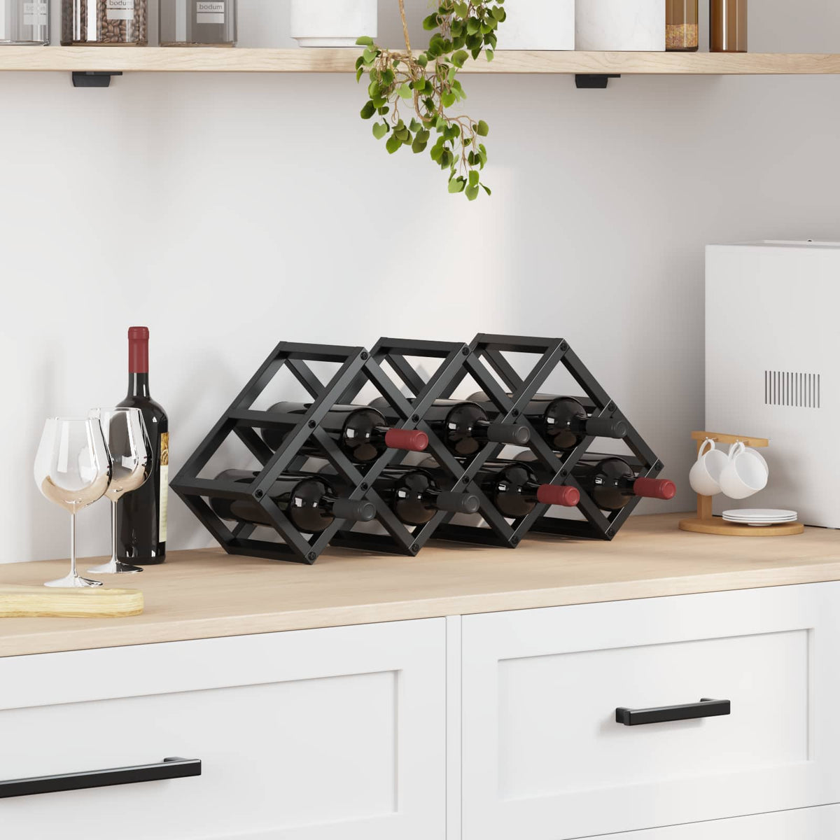 Estante De Vino Roble Negro 63 X 16,5 X 25 Cm