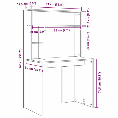 Escritorio Con Estante 91 X 50 X 149 Cm Madera De Ingeniería
