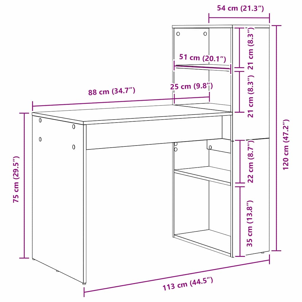 Escritorio 113 X 54 X 120 Cm Madera De Ingeniería