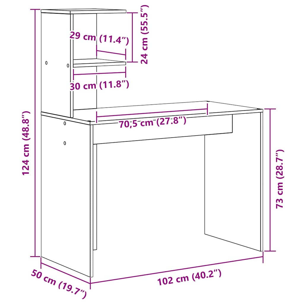 Escritorio Con Estante 102 X 50 X 124 Cm Madera De Ingeniería