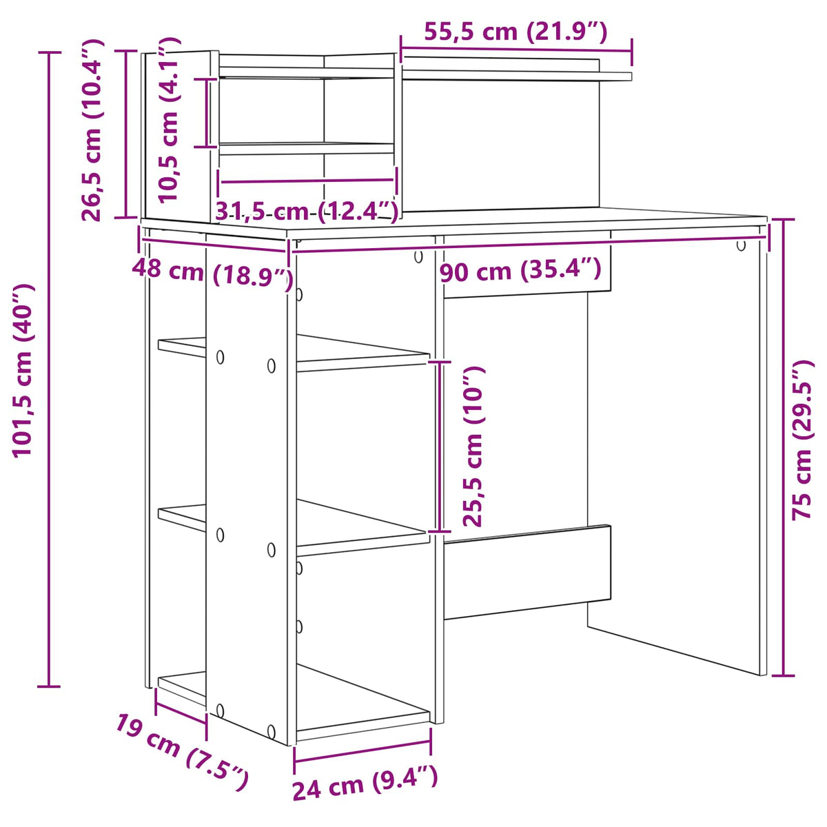 Escritorio Con Estante 90 X 48 X 101,5 Cm Madera De Ingeniería