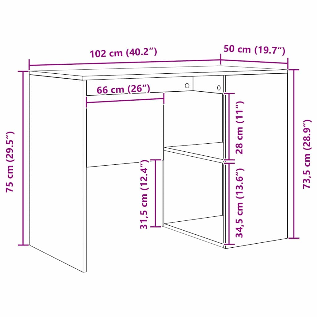 Escritorio Con Estante 102 X 50 X 75 Cm Madera De Ingeniería