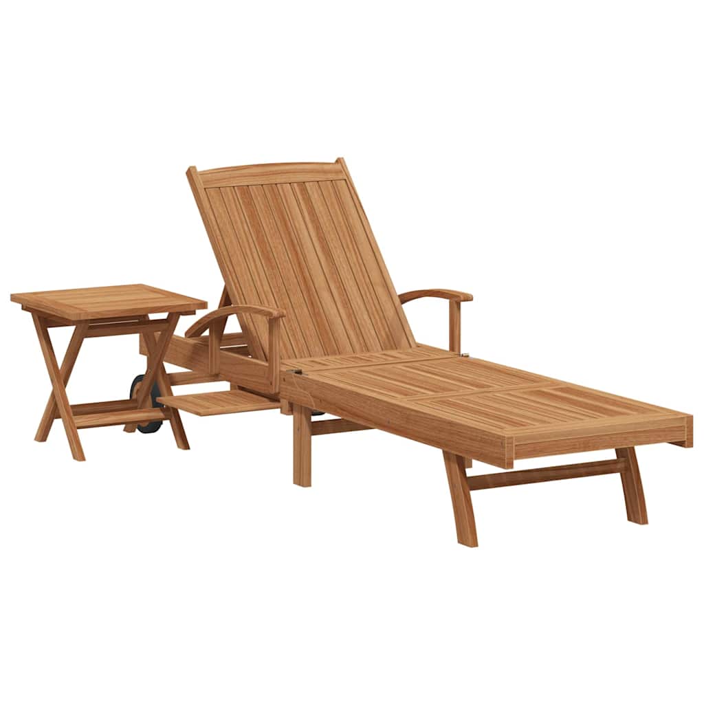 Tumbona Con Cojín 1-Persona 2 Pcs Marrón Madera De Teca Maciza