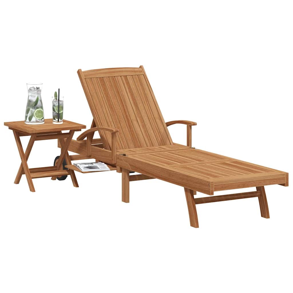 Tumbona Con Cojín 1-Persona 2 Pcs Marrón Madera De Teca Maciza
