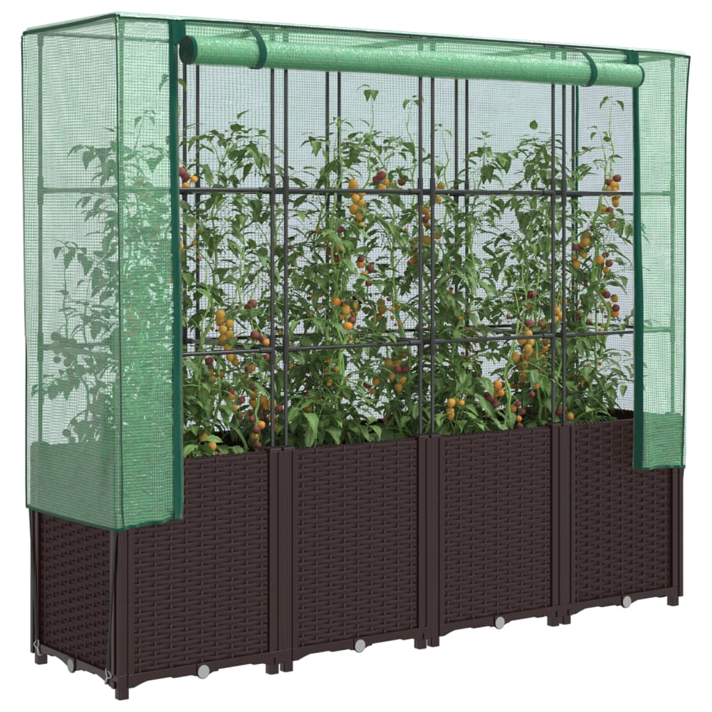 Jardinera Elevada Con Cubierta De Invernadero Aspecto Ratán 160X40X153 Cm