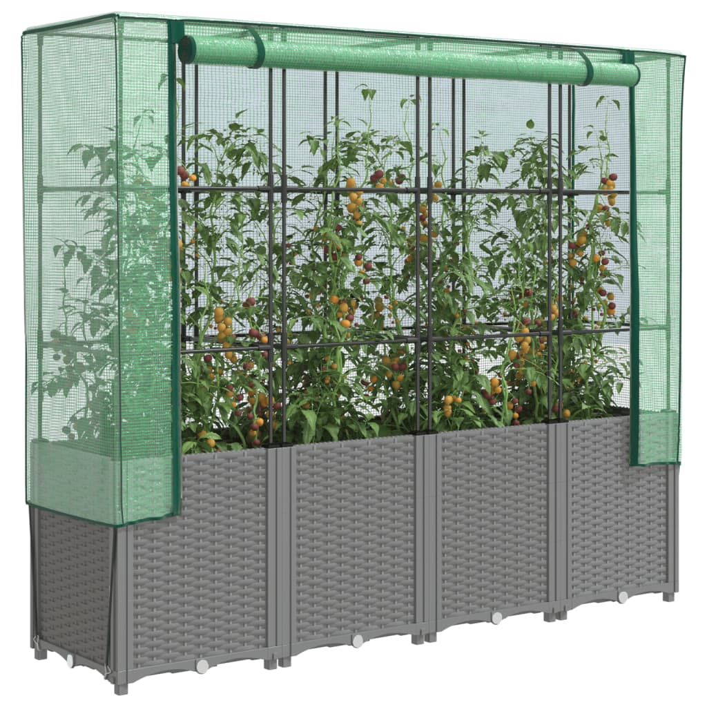 Jardinera Elevada Con Cubierta De Invernadero Aspecto Ratán 160X40X153 Cm