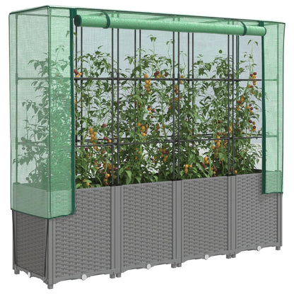 Jardinera Elevada Con Cubierta De Invernadero Aspecto Ratán 160X40X153 Cm