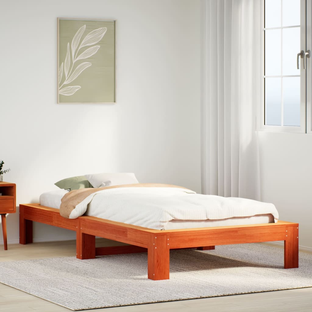 Estructura De Cama Sin Colchón Madera Maciza Marrón