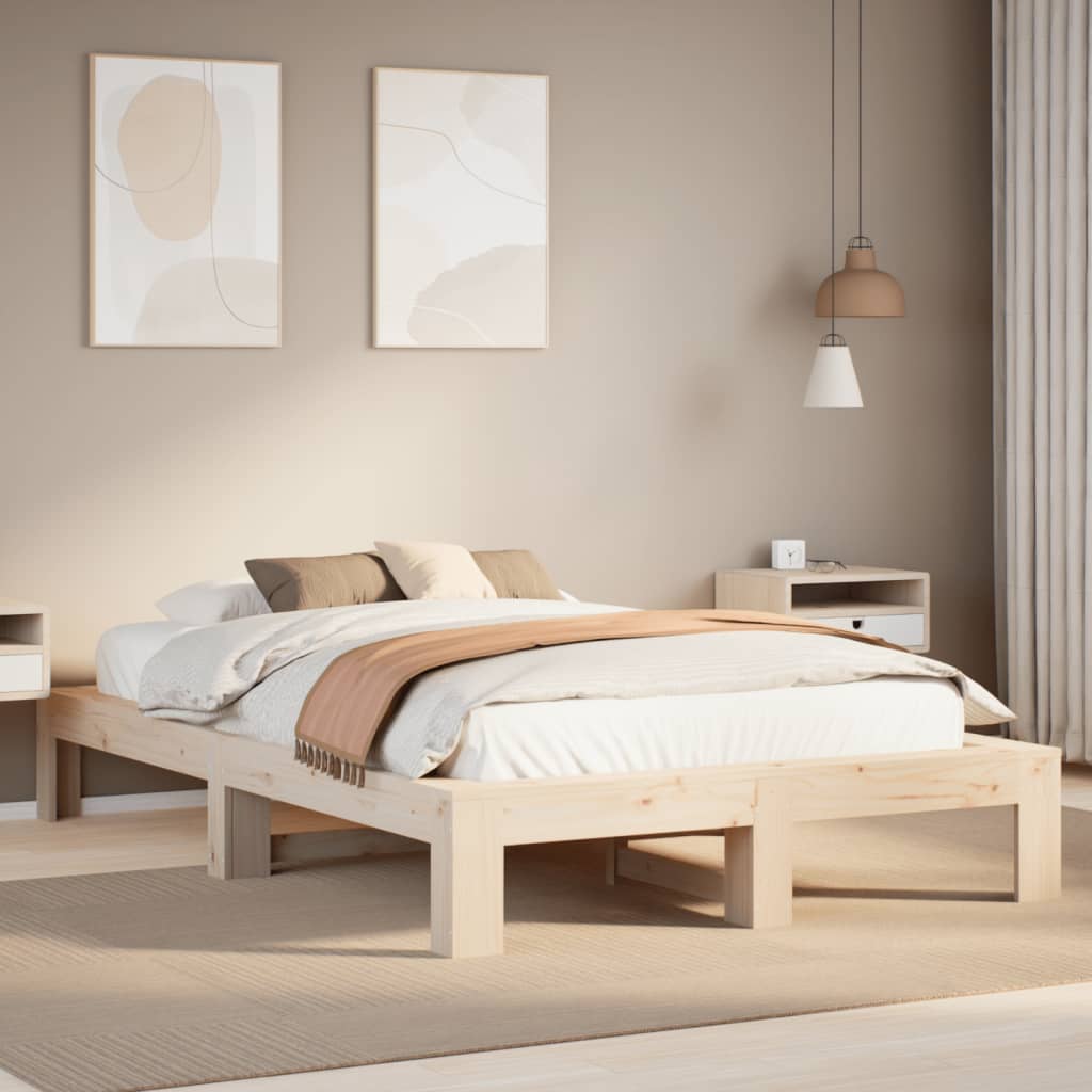 Estructura De Cama Sin Colchón Madera Maciza Marrón