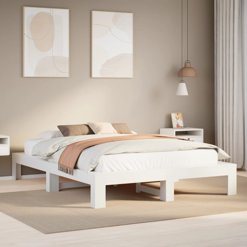 Estructura De Cama Sin Colchón Madera Maciza Marrón