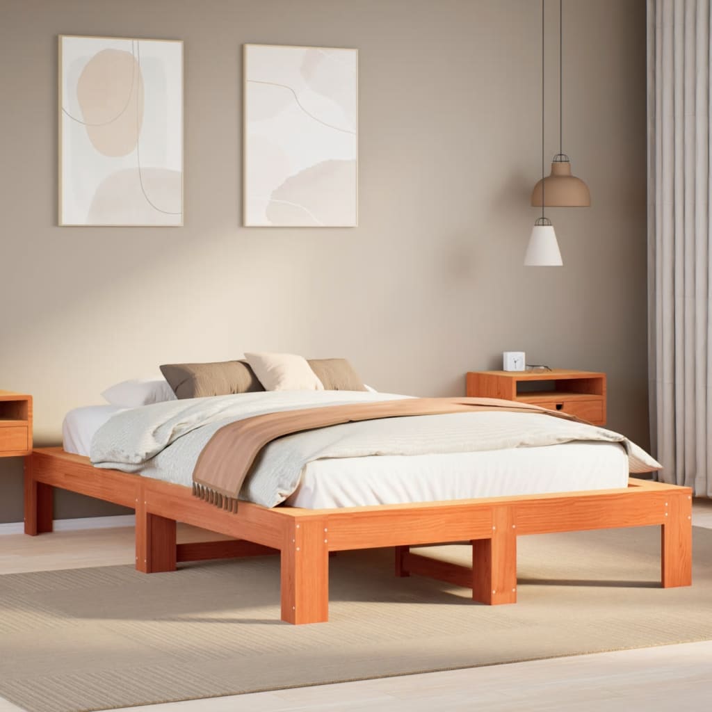 Estructura De Cama Sin Colchón Madera Maciza Marrón