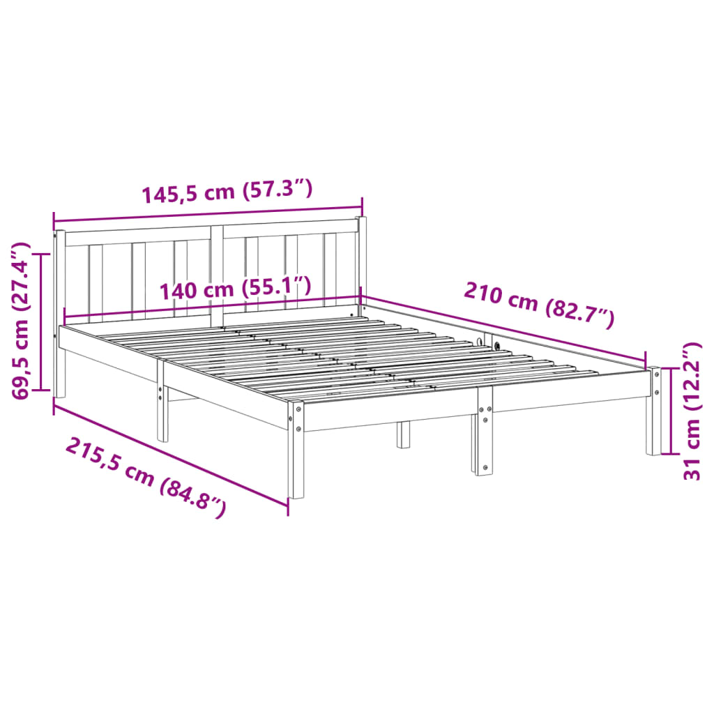 Cama Extralarga Sin Colchón Madera Maciza Pino Blanca 80X210 Cm