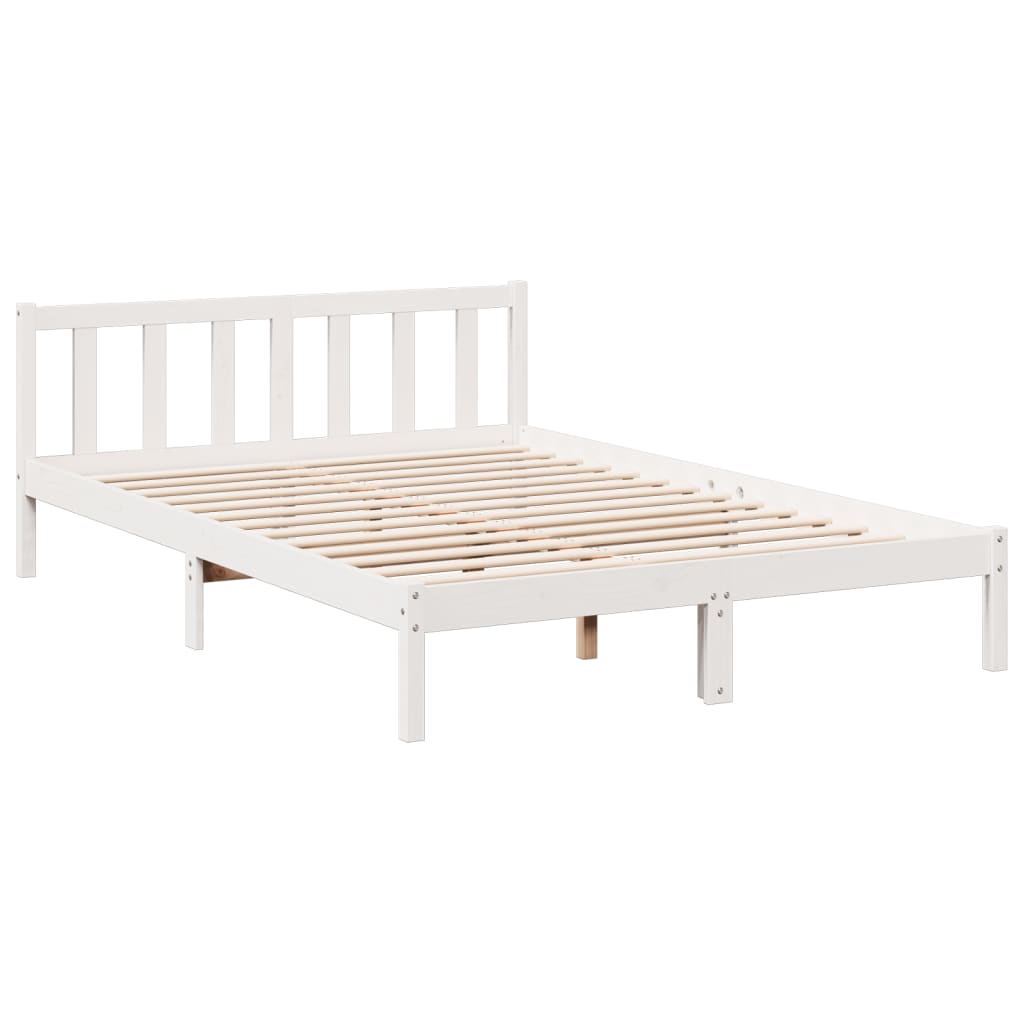 Cama Extralarga Sin Colchón Madera Maciza Pino Blanca 160X210Cm
