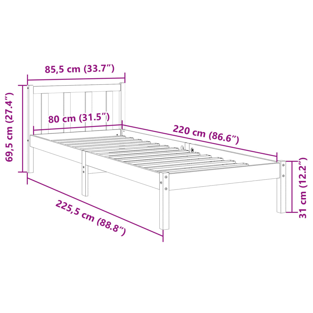 Cama Extralarga Sin Colchón Madera Maciza De Pino