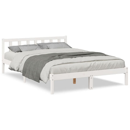 Cama Extralarga Sin Colchón Madera Maciza Pino Blanca 140X220Cm