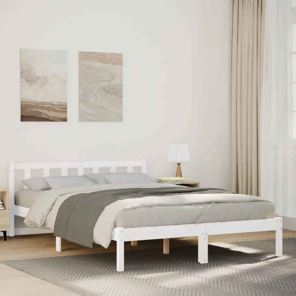Cama Extralarga Sin Colchón Madera Maciza Pino Blanca 140X220Cm
