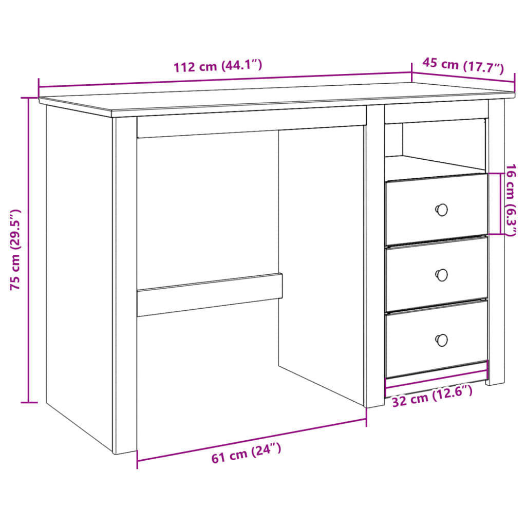 Escritorio Panama Madera Maciza De Pino 112X45X75 Cm