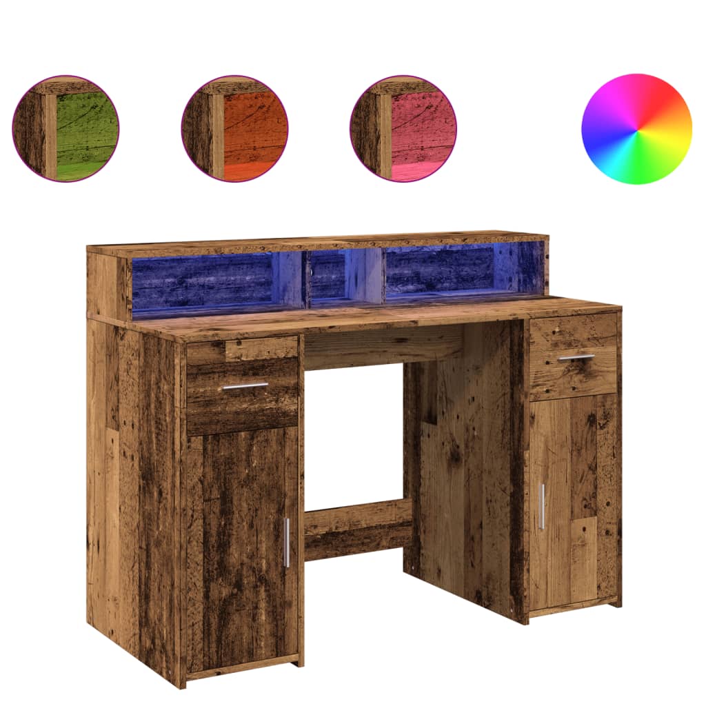 Escritorio Con Led Madera Ingeniería Envejecida