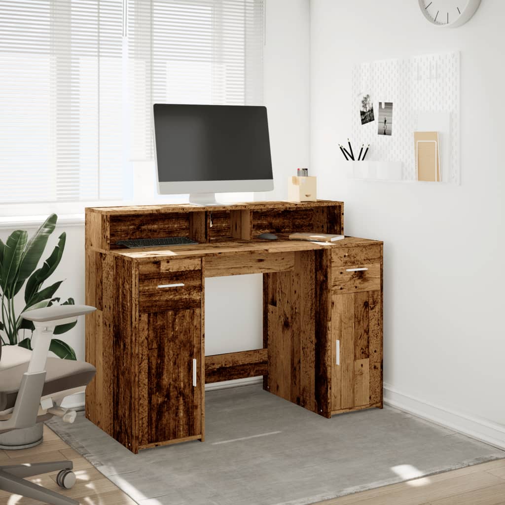 Escritorio Con Led Madera Ingeniería Envejecida