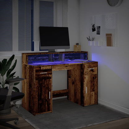 Escritorio Con Led Madera Ingeniería Envejecida