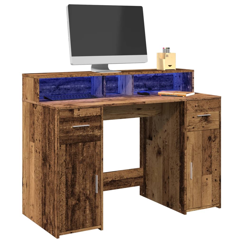 Escritorio Con Led Madera Ingeniería Envejecida