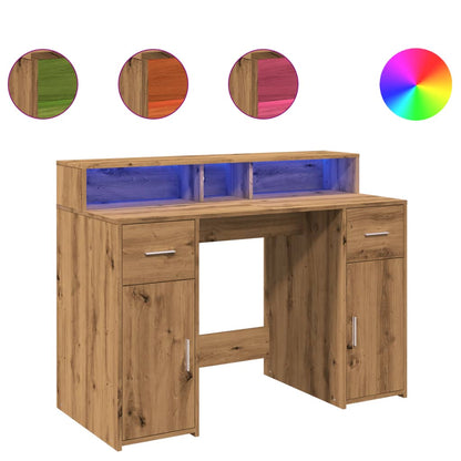 Escritorio Con Led Madera Ingeniería Roble Artisian 120X55X91Cm