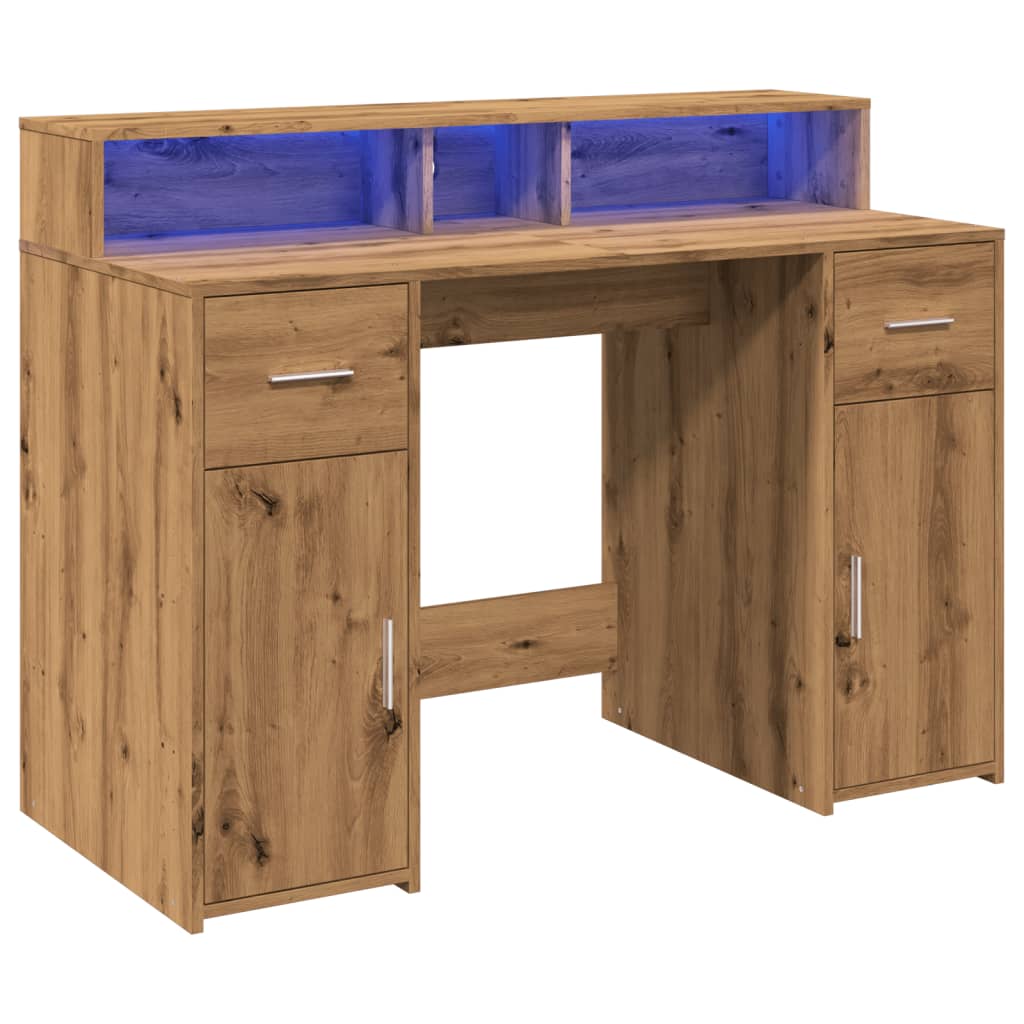 Escritorio Con Led Madera Ingeniería Roble Artisian 120X55X91Cm