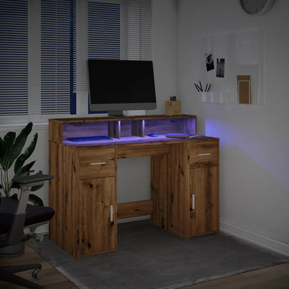 Escritorio Con Led Madera Ingeniería Roble Artisian 120X55X91Cm