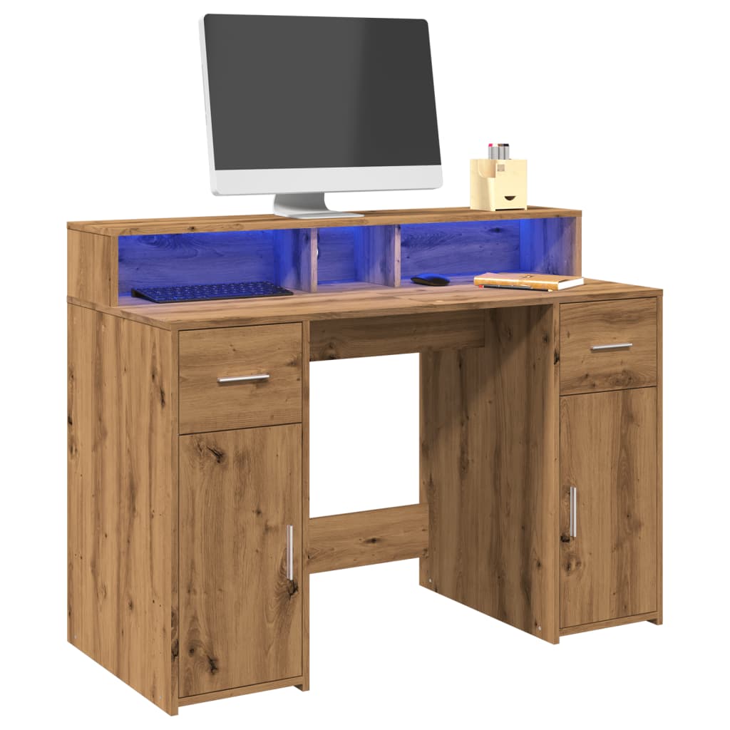 Escritorio Con Led Madera Ingeniería Roble Artisian 120X55X91Cm