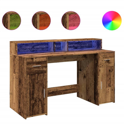 Escritorio Con Led Madera Ingeniería Envejecida