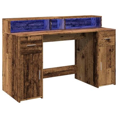Escritorio Con Led Madera Ingeniería Envejecida