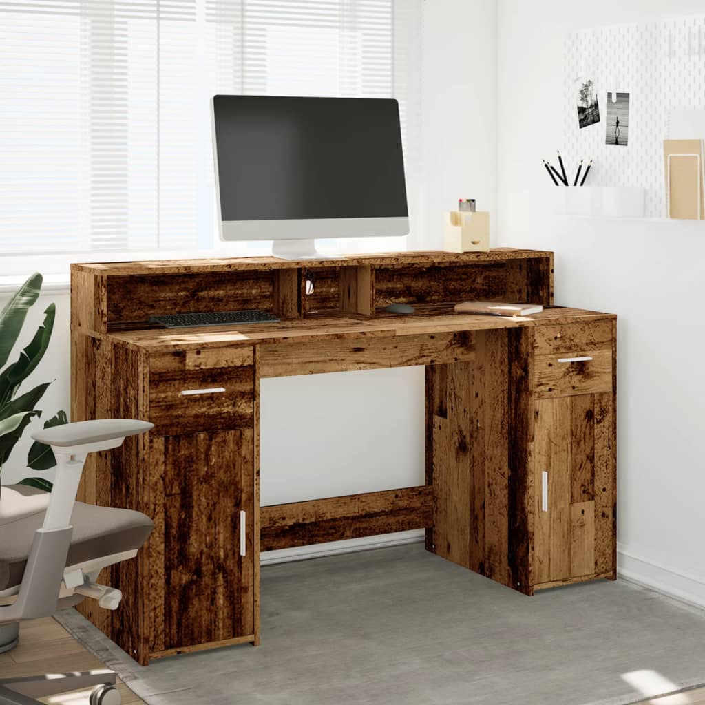 Escritorio Con Led Madera Ingeniería Envejecida