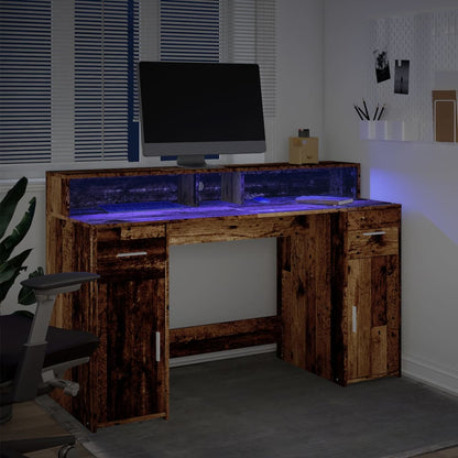Escritorio Con Led Madera Ingeniería Envejecida