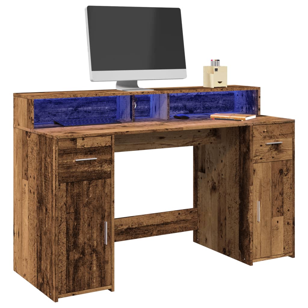 Escritorio Con Led Madera Ingeniería Envejecida