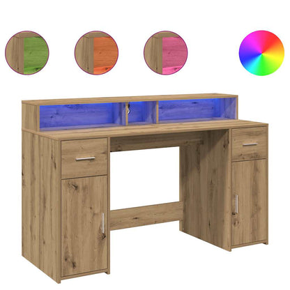 Escritorio Con Led Madera Ingeniería Roble Artisian 140X55X91Cm
