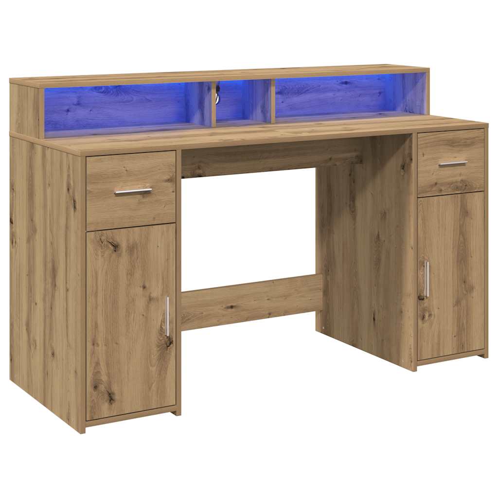 Escritorio Con Led Madera Ingeniería Roble Artisian 140X55X91Cm