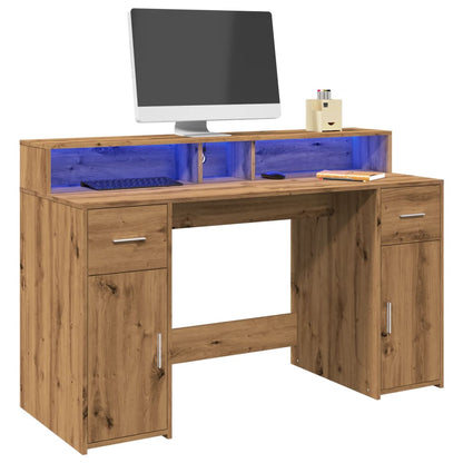 Escritorio Con Led Madera Ingeniería Roble Artisian 140X55X91Cm