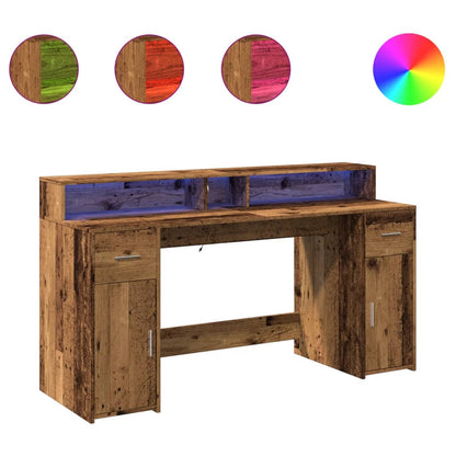 Escritorio Con Led Madera Ingeniería Envejecida