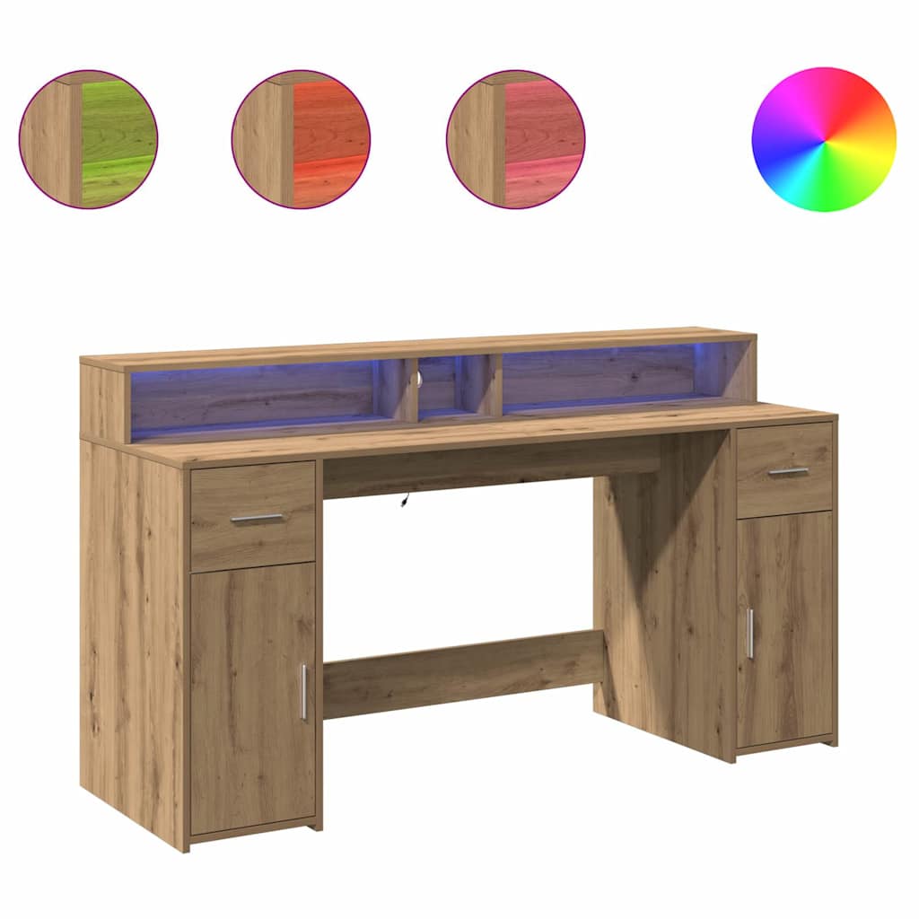 Escritorio Con Led Madera Ingeniería Roble Artisian 160X55X91Cm