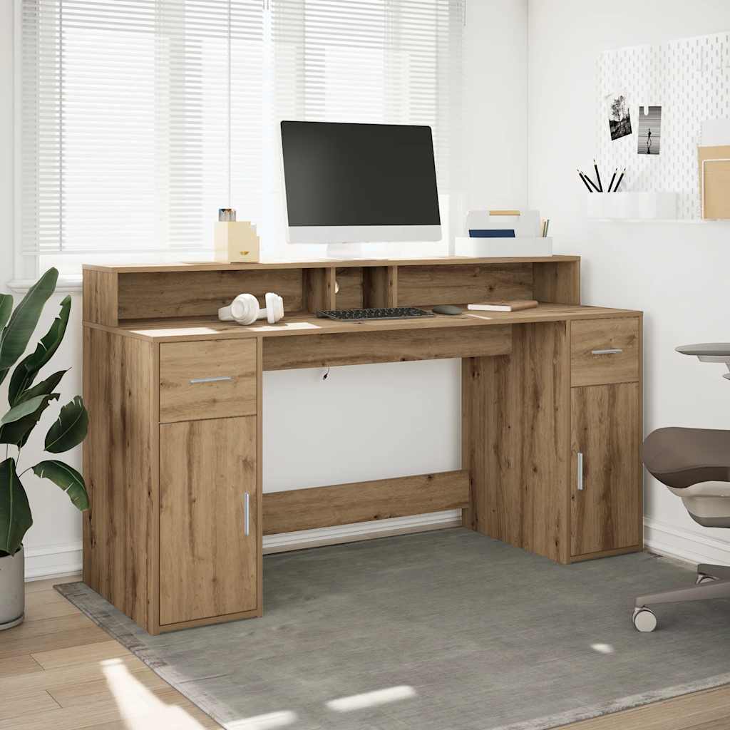 Escritorio Con Led Madera Ingeniería Roble Artisian 160X55X91Cm