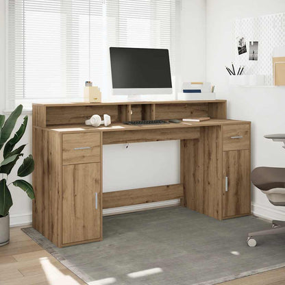 Escritorio Con Led Madera Ingeniería Roble Artisian 160X55X91Cm