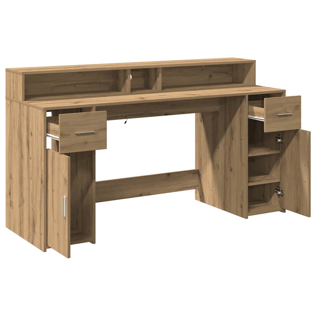 Escritorio Con Led Madera Ingeniería Roble Artisian 160X55X91Cm